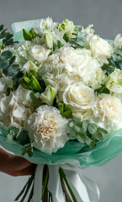 Букет с гвоздиками «Мятная прохлада»