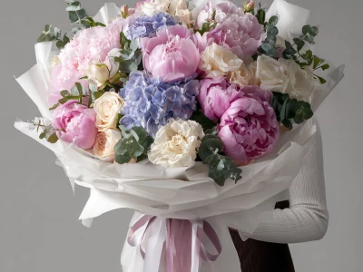 Букет с пионами «Тёплая акварель»