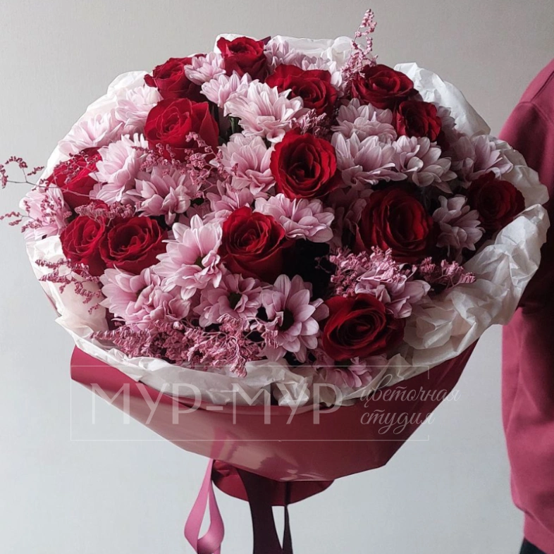 Букет из розы и хризантемы &laquo;Розовое настроение&raquo;