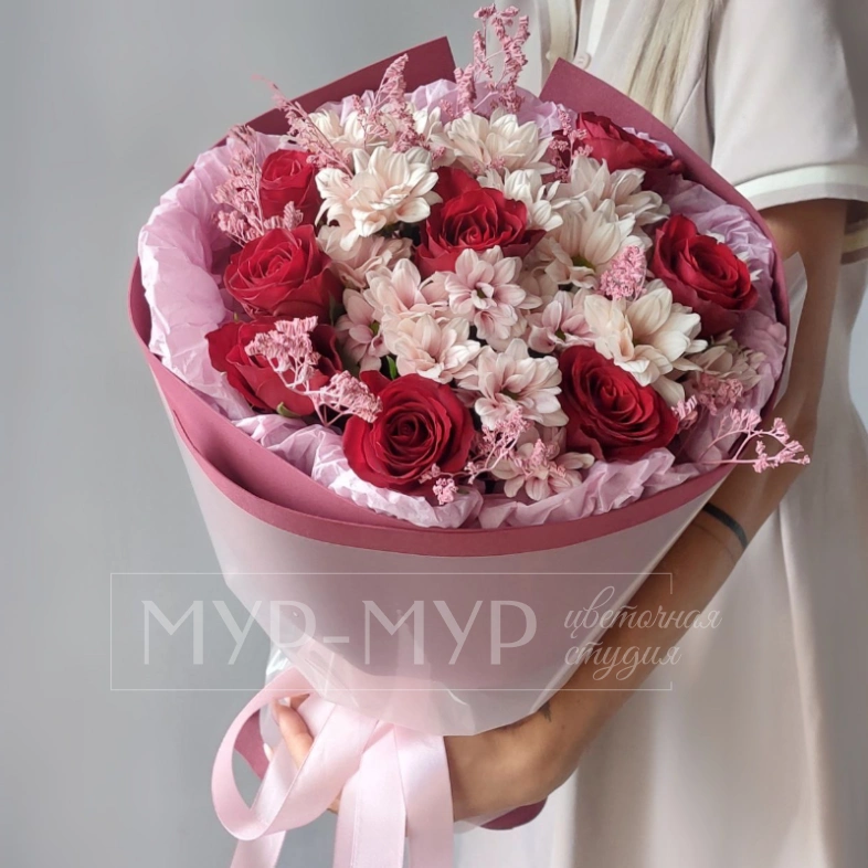 Букет из розы и хризантемы &laquo;Розовое настроение&raquo;