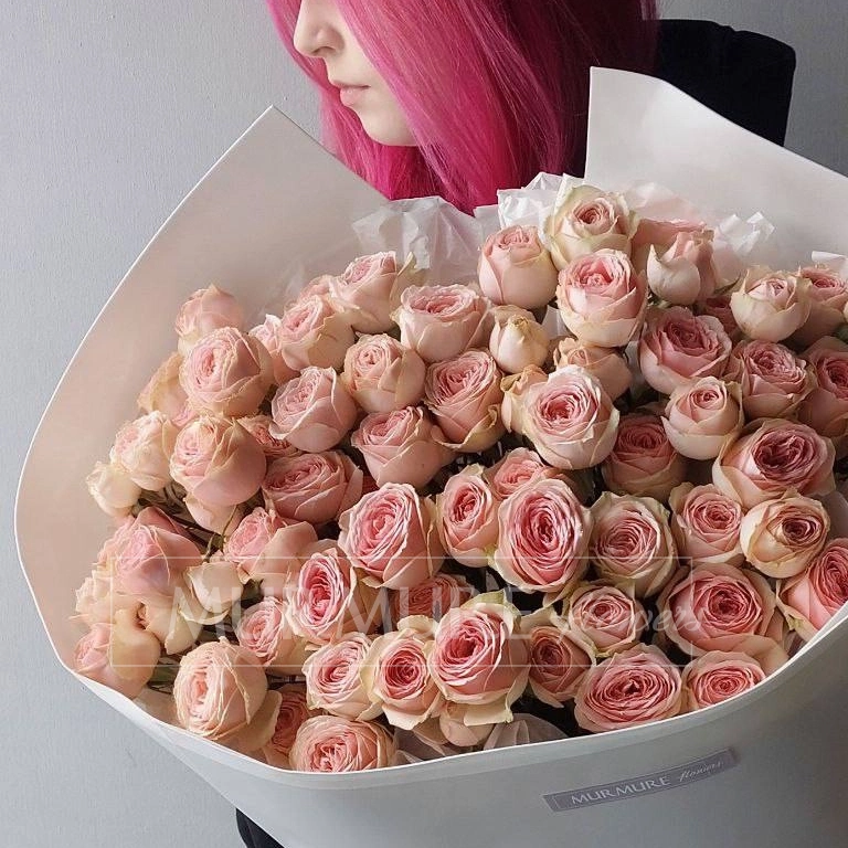 Монобукет из кустовых пионовидных роз &laquo;Розовое облако&raquo;