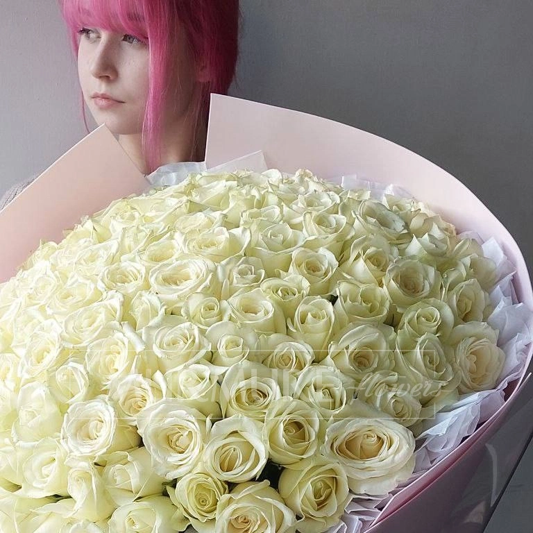 Букет из 101 Голландской розы 40 см &laquo;Белое облако роз&raquo;
