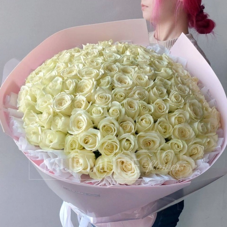 Букет из 101 Голландской розы 40 см &laquo;Белое облако роз&raquo;