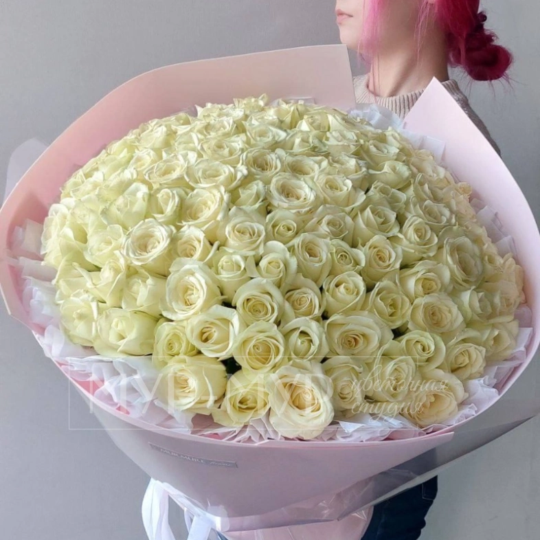 Букет из 101 Голландской розы 40 см &laquo;Белое облако роз&raquo;