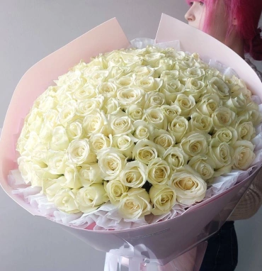 Букет из 101 Голландской розы 40 см «Белое облако роз»