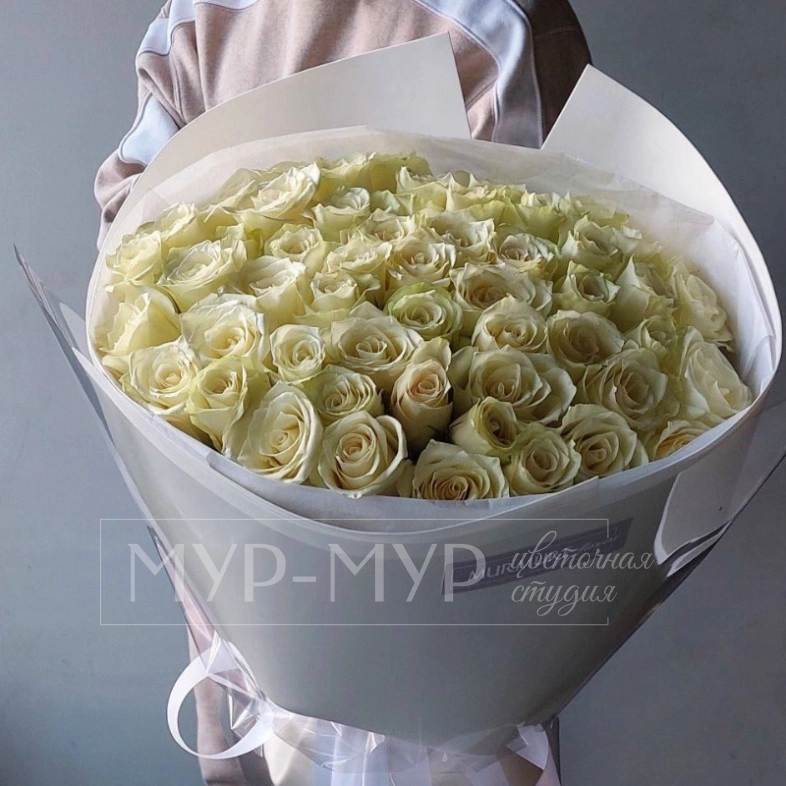 Букет из 51 Голландской белой розы 40 см &laquo;Облако белых роз&raquo;