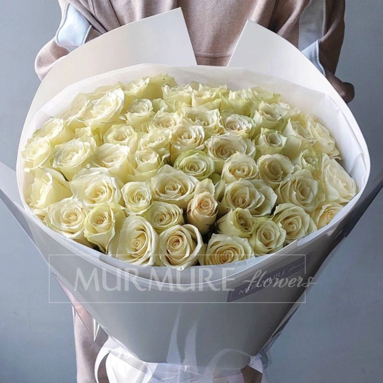 Букет из 51 Голландской белой розы 40 см &laquo;Облако белых роз&raquo;