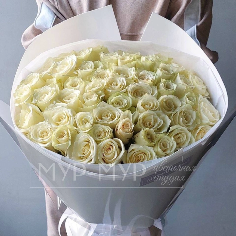 Букет из 51 Голландской белой розы 40 см &laquo;Облако белых роз&raquo;