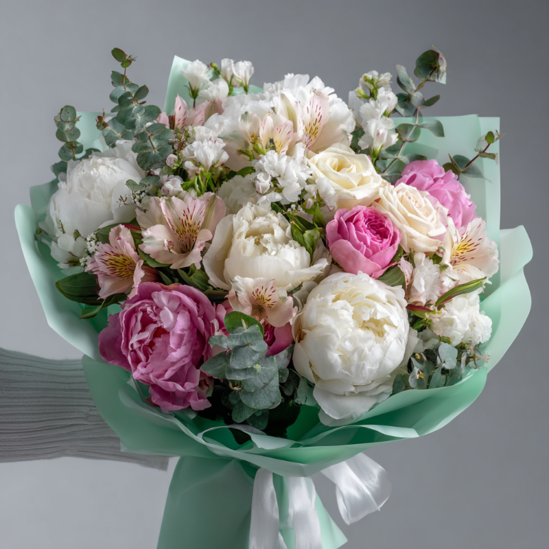 Букет с пионами «Облачное настроение»
