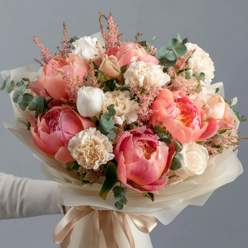 Букет с пионами «Медовый этюд»