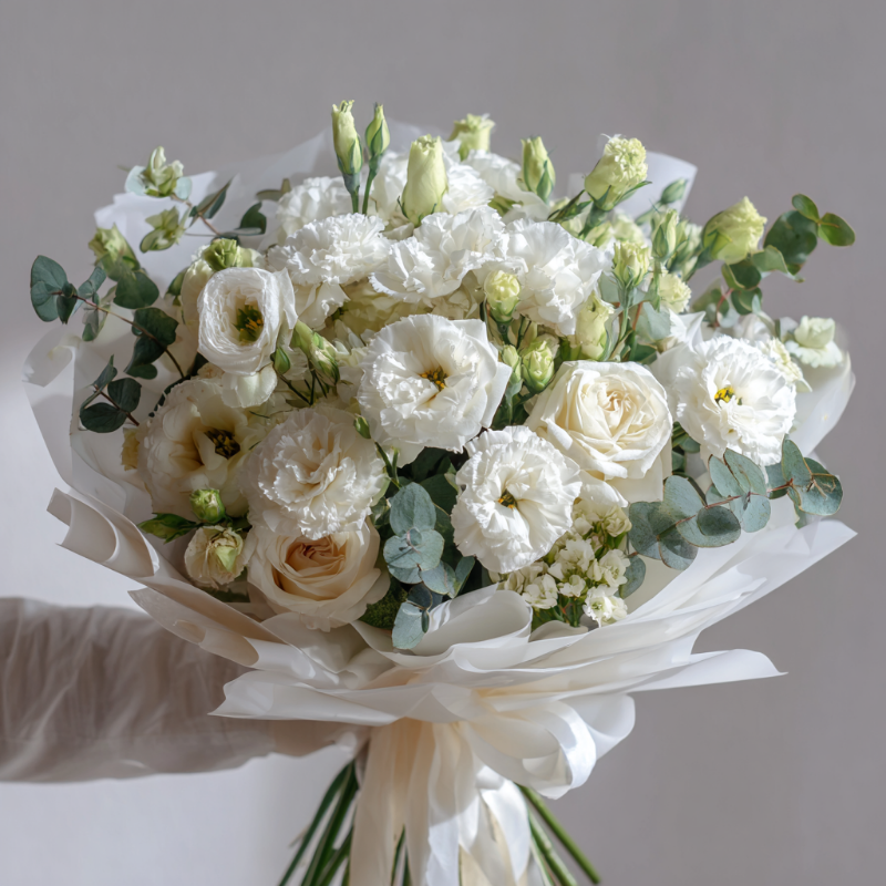 Букет с эустомами «Светлая вуаль»